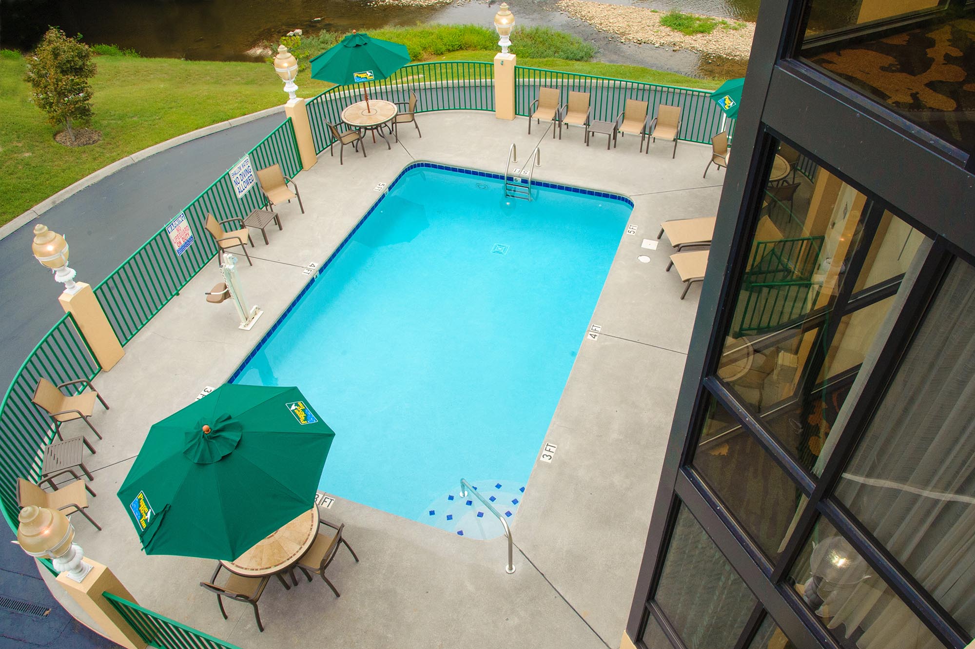 Pool from guests view in hotel room up high